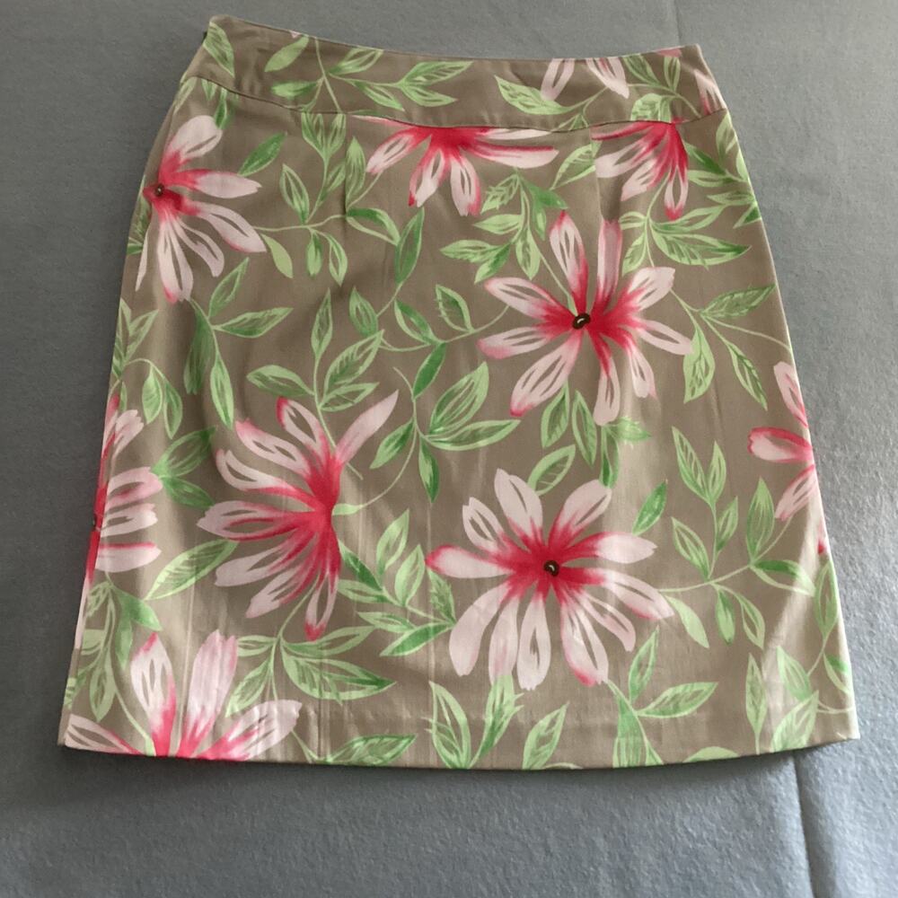 Talbots Size 10 Floral Skirt Tropical Cotton Blend Side Zip USA